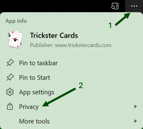 Edge PWA app info menu