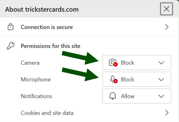Edge PWA manage privacy settings menu